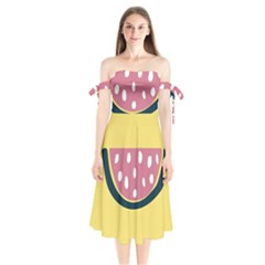 Fruit Watermelon Red Shoulder Tie Bardot Midi Dress by Alisyart