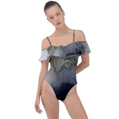 Wolf Evil Monster Frill Detail One Piece Swimsuit