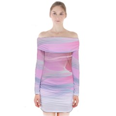 Pink Fractal Long Sleeve Off Shoulder Dress