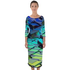 Digital Abstract Quarter Sleeve Midi Bodycon Dress
