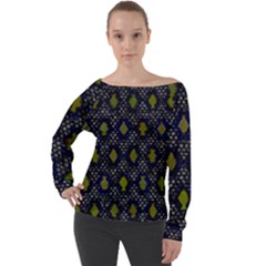 Color Abstract Cartoon Off Shoulder Long Sleeve Velour Top by Sparkle