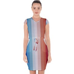 Blue,white Red Capsleeve Drawstring Dress  by Sparkle