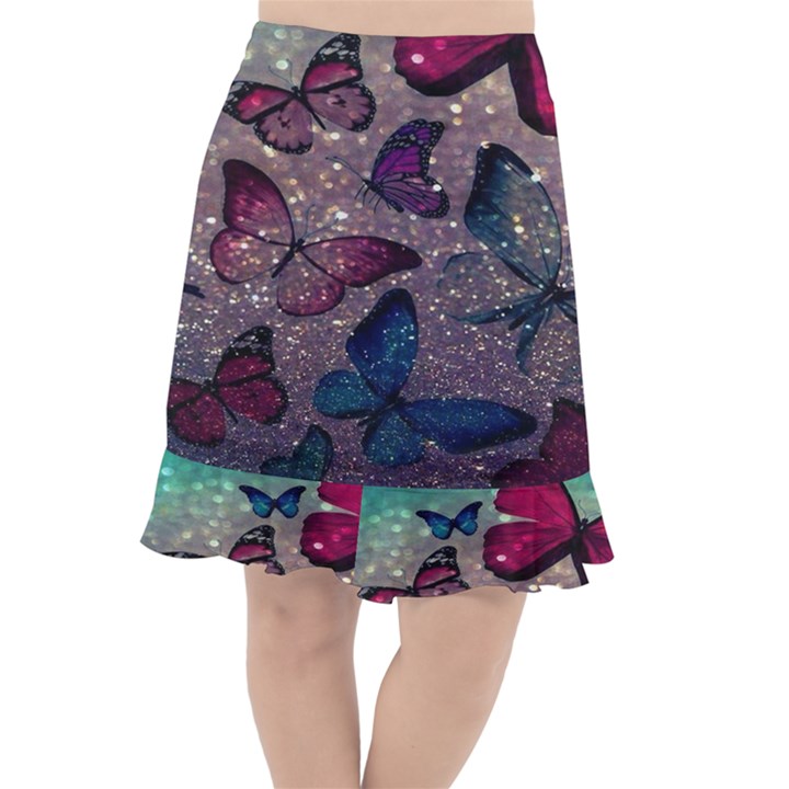 Glitter Butterfly Fishtail Chiffon Skirt