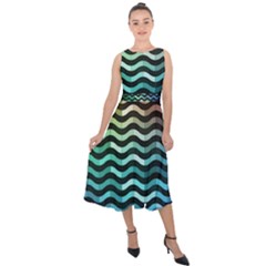 Digital Waves Midi Tie-back Chiffon Dress by Sparkle