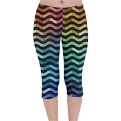 Digital Waves Velvet Capri Leggings  by Sparkle