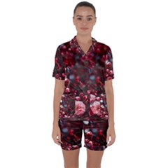 Red Floral Satin Short Sleeve Pyjamas Set by Sparkle