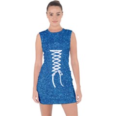 Blue Sparkles Lace Up Front Bodycon Dress