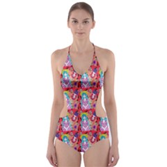 Blue Haired Girl Pattern Red Cut-out One Piece Swimsuit by snowwhitegirl