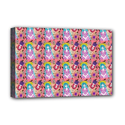 Blue Haired Girl Pattern Pink Deluxe Canvas 18  X 12  (stretched)