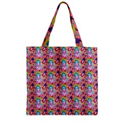 Blue Haired Girl Pattern Pink Zipper Grocery Tote Bag by snowwhitegirl