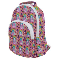 Blue Haired Girl Pattern Pink Rounded Multi Pocket Backpack by snowwhitegirl