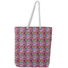 Blue Haired Girl Pattern Pink Full Print Rope Handle Tote (large) by snowwhitegirl