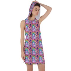 Blue Haired Girl Pattern Pink Racer Back Hoodie Dress