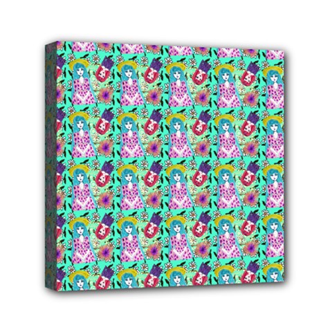 Blue Haired Girl Pattern Green Mini Canvas 6  X 6  (stretched) by snowwhitegirl