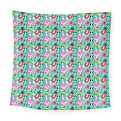 Blue Haired Girl Pattern Green Square Tapestry (large)