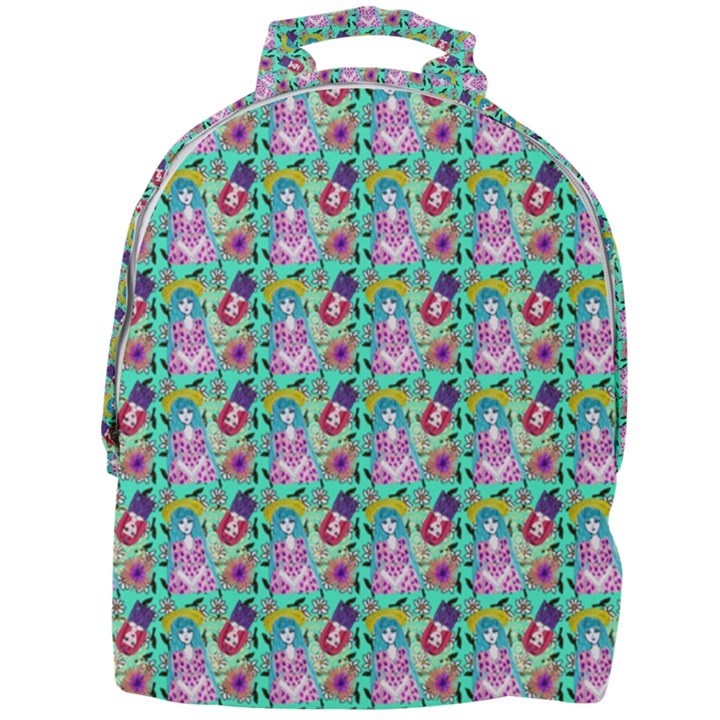 Blue Haired Girl Pattern Green Mini Full Print Backpack