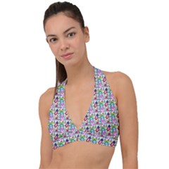 Blue Haired Girl Pattern Blue Halter Plunge Bikini Top