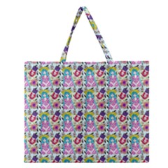 Blue Haired Girl Pattern Blue Zipper Large Tote Bag