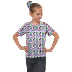 Blue Haired Girl Pattern Blue Kids  Mesh Piece Tee