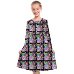 Blue Haired Girl Pattern Black Kids  Midi Sailor Dress