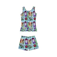 Purple Glasses Girl Pattern Blue Kids  Boyleg Swimsuit