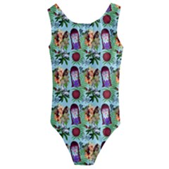 Purple Glasses Girl Pattern Blue Kids  Cut-out Back One Piece Swimsuit