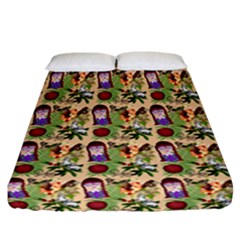 Purple Glasses Girl Pattern Peach Fitted Sheet (California King Size)