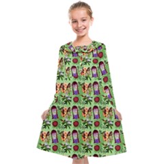 Purple Glasses Girl Pattern Green Kids  Midi Sailor Dress