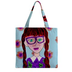 Purple Glasses Girl Wall Zipper Grocery Tote Bag by snowwhitegirl