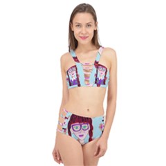 Purple Glasses Girl Wall Cage Up Bikini Set by snowwhitegirl