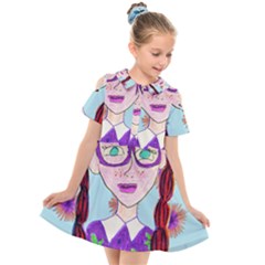 Purple Glasses Girl Wall Kids  Short Sleeve Shirt Dress by snowwhitegirl