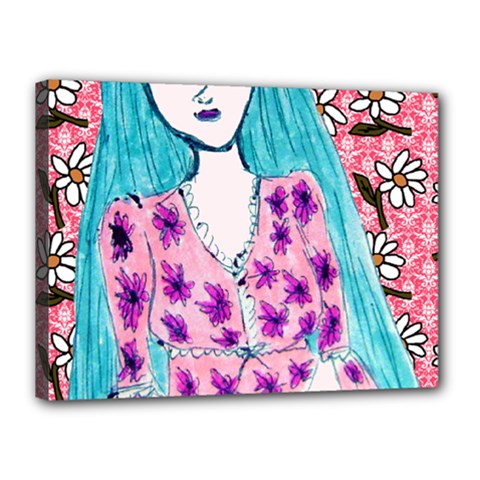 Blue Haired Girl Wall Canvas 16  X 12  (stretched) by snowwhitegirl