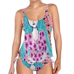 Blue Haired Girl Wall Tankini Set