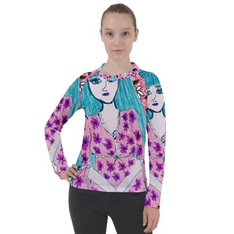 Blue Haired Girl Wall Women s Pique Long Sleeve Tee by snowwhitegirl