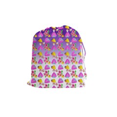 Girl With Hood Cape Heart Lemon Patternpurple Ombre Drawstring Pouch (medium) by snowwhitegirl