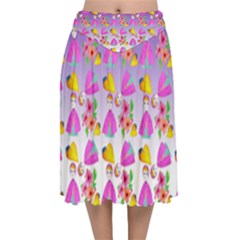 Girl With Hood Cape Heart Lemon Patternpurple Ombre Velvet Flared Midi Skirt by snowwhitegirl