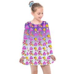 Girl With Hood Cape Heart Lemon Patternpurple Ombre Kids  Long Sleeve Dress