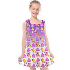 Girl With Hood Cape Heart Lemon Patternpurple Ombre Kids  Cross Back Dress by snowwhitegirl