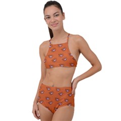 Zodiac Bat Pink Orange High Waist Tankini Set by snowwhitegirl