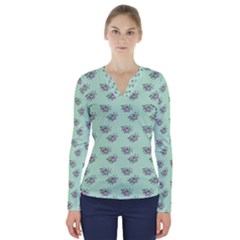 Zodiac Bat Pink Mint V-neck Long Sleeve Top by snowwhitegirl