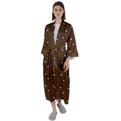 Zodiac Bat Pink Brown Maxi Satin Kimono