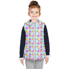 Girl With Hood Cape Heart Lemon Pattern Blue Kids  Hooded Puffer Vest by snowwhitegirl