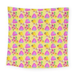 Girl With Hood Cape Heart Lemon Pattern Yellow Square Tapestry (large)