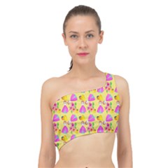 Girl With Hood Cape Heart Lemon Pattern Yellow Spliced Up Bikini Top  by snowwhitegirl