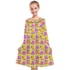Girl With Hood Cape Heart Lemon Pattern Yellow Kids  Midi Sailor Dress