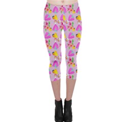 Girl With Hood Cape Heart Lemon Pattern Lilac Capri Leggings  by snowwhitegirl