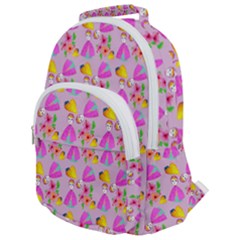 Girl With Hood Cape Heart Lemon Pattern Lilac Rounded Multi Pocket Backpack