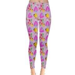 Girl With Hood Cape Heart Lemon Pattern Lilac Inside Out Leggings by snowwhitegirl