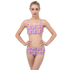 Girl With Hood Cape Heart Lemon Pattern Lilac Layered Top Bikini Set