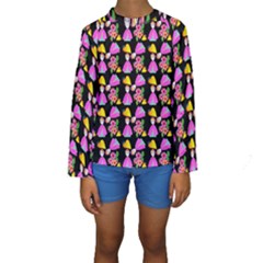 Girl With Hood Cape Heart Lemon Pattern Black Kids  Long Sleeve Swimwear by snowwhitegirl